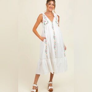 Pinkblush White Floral Embroidered Midi Dress